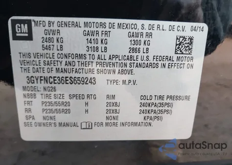 2014 Cadillac Srx Performance Collection из США, поврежденный, VIN 3GYFNCE36ES659243